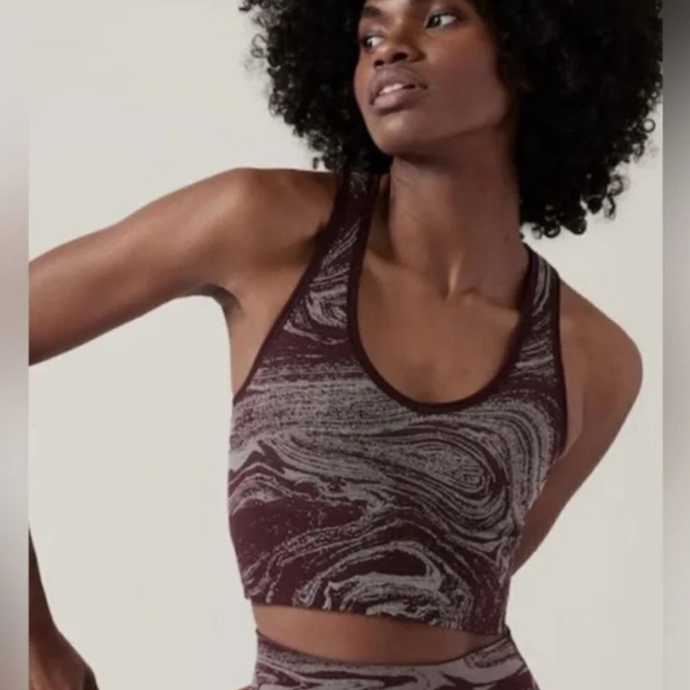 Athleta Marbled Burgundy and Light Gray Racerback Sports Bra